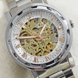 Newly listed Stainless Steel classic band Mens Skeleton Wristwatch 