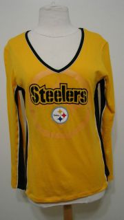 NFL Team Apparel Pittsburgh Steelers Womens V Cut LS Logo Top/NWD/S