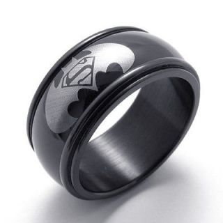 Stainless Steel Black Superman Batman Sign Ring Size 8~13 RS017