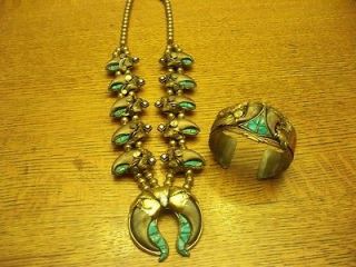   and Gold Filled Turquoise Squash Blossom Necklace and Bracelet