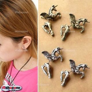 Fashion Cool Punk Vintage Retro Cute Unicorn Horse Ear Stud Earrings