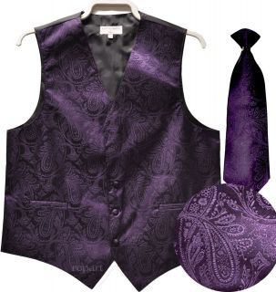   tuxedo vest waistcoat & neck tie paisley wedding prom dark purple