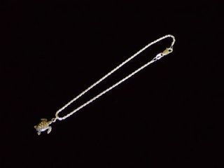 New .925 Sterling Silver Rope Anklet and Sea Turtle 9 or 10 Italy