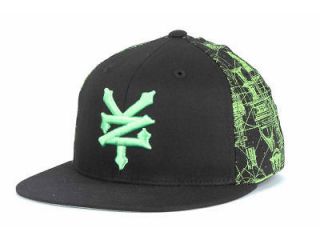 ZOO YORK BLUEPRINT BLACK/GREEN FLAT BRIM FLEXFIT HAT CAP NEW SZ S/M