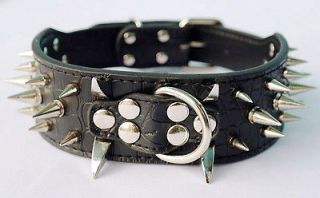    20 Black Spiked Leather Dog Collars for Pitbull Free shipping