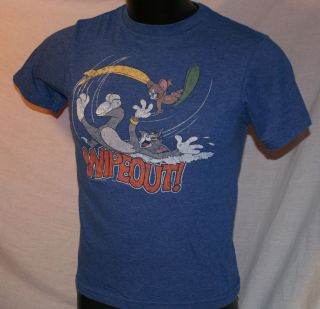 TOM & JERRY Wipeout! SURFING Youth LARGE Blue T Shirt FREE SHIPPING
