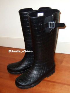 SPERRY Designer Black Croc Wellington Boots Rainboots 5