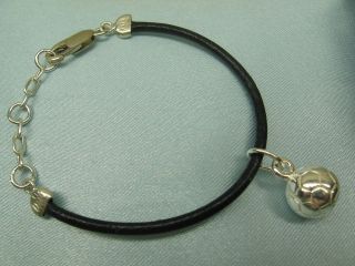BABY & BOYS SOLID STERLING SILVER LEATHER CHARM BRACELET / BANGLE 