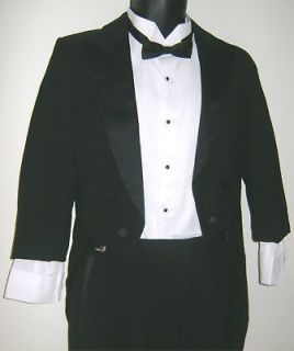   Black Tuxedo Tailcoat Jacket Tails Wedding Formal Satin Coat Wool USA