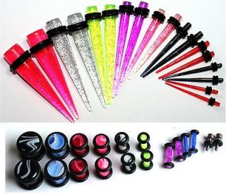 36pc Tapers Plugs EAR STRETCHING KIT 00G 14G gauges Glitter Marble 