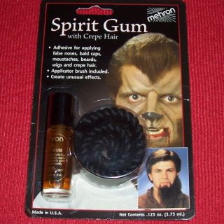   Gum Black Crepe Fake Hair Mehron Theatrical FX Makeup Costume Glue On