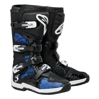 Alpinestars Tech 3 Black Blue Chrome Boots Motocross MX Sole