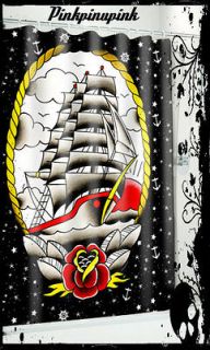 Tattoo Sourpuss Vintage Clipper Ship Punk Shower Curtain Flash Sailor 