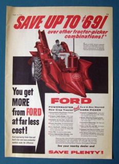 1958 Ford Tractor Advertisement ROW CROP & CORN PICKER