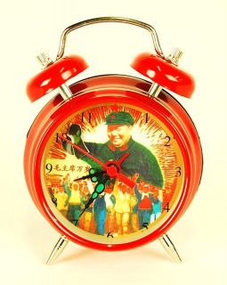 WIND UP VINTAGE STLYE CLOCK Red Chairman Mao Communist Kitsch Novelty 