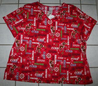 NEW Ladies RUDOLPH THE RED NOSED REINDEER Red Scrubs ~Var Sizes~