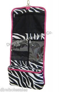   Hanging Cosmetic Case Toiletry Travel Roll Up Makeup Bag Pink Trim