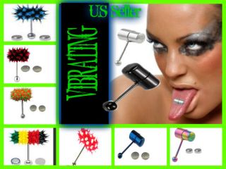 14 Gauge Piercing Jewelry POWERFUL VIBRATING Barbell Tongue Ring 