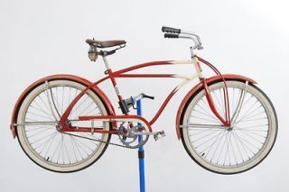   1949 Huffman Airflyte Balloon tire Bicycle Antique Bike red cream