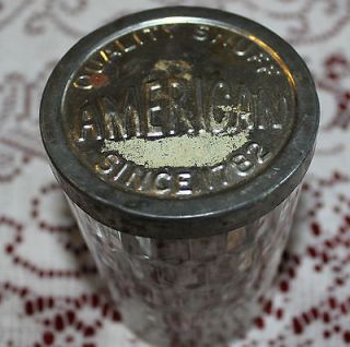   SNUFF GLASS With Tin Lid AMERICAN SINCE 1782 Tobacco Cigar Smoking