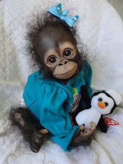 OOAK Reborn monkey Chimpanzee baby Girl art doll primate ape original