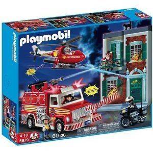 Playmobil #5879 Fire Truck Helicopter Rescue Set New