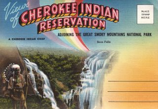Cherokee Indian Reservation   Linen Souvenir Folder
