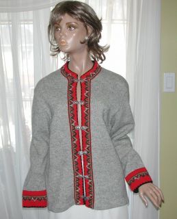 NORDMANN made in Norway   Traditional gray red wool clasp cardigan   M