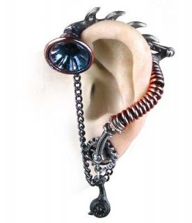Alchemy Gothic His Masters Voice Ear Trumpet Stud Earring, Ear Cuff,
