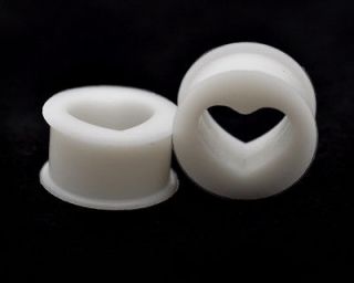   of White Silicone Heart Tunnels set gauges plugs PICK SIZE CHOOSE SIZE