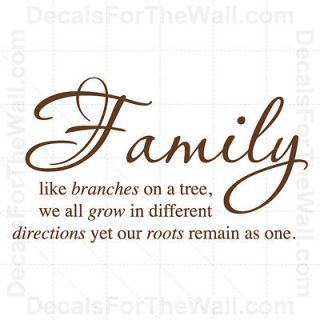 Family Like Branches on a Tree We All Grow Wall Decal Vinyl Sticker 