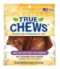 True Chews PIG EAR & BULLY STICK COMBO Dog Treat Chew New *USA MADE 