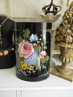 Shabby 50s Vintage Tole Waste Can~Umbrella Stand~ROSES