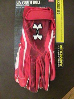 NEW UNDER ARMOUR RED/WHITE YOUTH BOLT LARGE FOOTBALL GLOVE