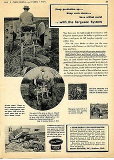1943 Ford Ferguson System Steel Tires Tractor Ad
