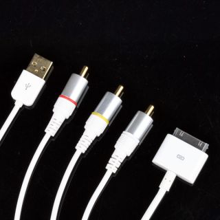 Composite Video AV Cable to TV RCA USB Charger for iPad iPhone 4 4S 