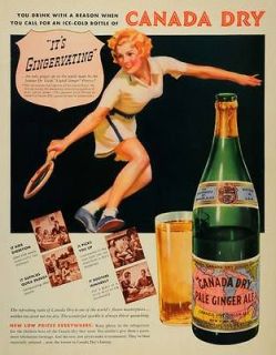 1937 Ad Canada Dry Pale Ginger Ale Bottle Tennis Lloyd   ORIGINAL 
