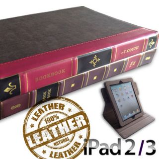   REAL COW LEATHER IPAD CASE FOR IPAD 2 AND 3 V3 BOOK DESIGN RETRO COVER