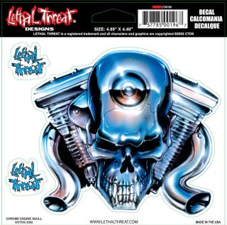 Lethal Threat Chrome V Twin Engine Skull Decal Size (1) 4.80 x 4.32 