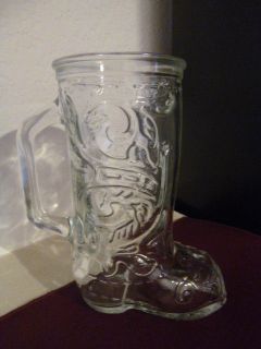 VINTAGE MEXICO STILE CLEAR GLASS BEER MUG COWBOY BOOT