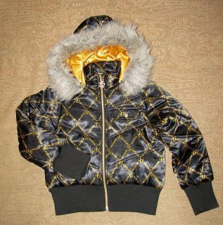   Girls Hooded Bomber Jacket Black M NWT (GU50 fancy zipper pull