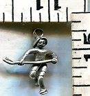 VINTAGE STERLING BRACELET CHARM~3D~A HOCKEY PLAYER READY TO WHACK 