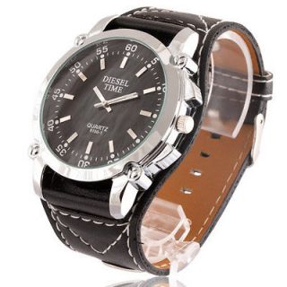   BLACK PU Leather quartz Wrist watch Sport Casual Analog Hour Clock