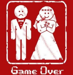 Game Over Marriage Wedding Video Game Bride Groom Humorous Funny Mens 