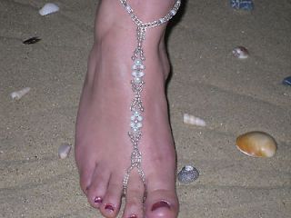   BRIDAL PEARL STONE BAREFOOT SANDAL BEACH JEWELLERY ANKLET FOOT THONG