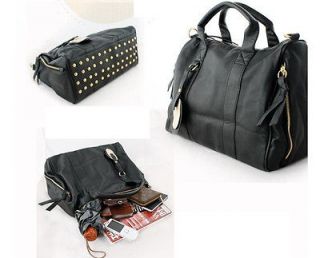   Black Tote Womens PU Leather Shoulder Messenger Rivet Bag Handbag GG