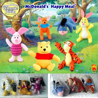 McDonalds Winnie the Pooh 6 plush toy set 2002 Walt Disney Roo Eeyore 