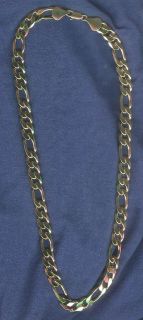   GOLD EP 24 10 MM WIDE FIGARO BLING NECKLACE CHAIN WITH FREE KEY RING