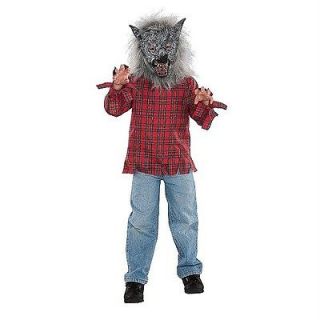 New Boys WEREWOLF Costume Grey Wolf Mask Sz L 8 10 NWT