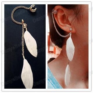  crystal EAR CUFF PUNK CHAIN gold plated FEATHERS earcuff earrings